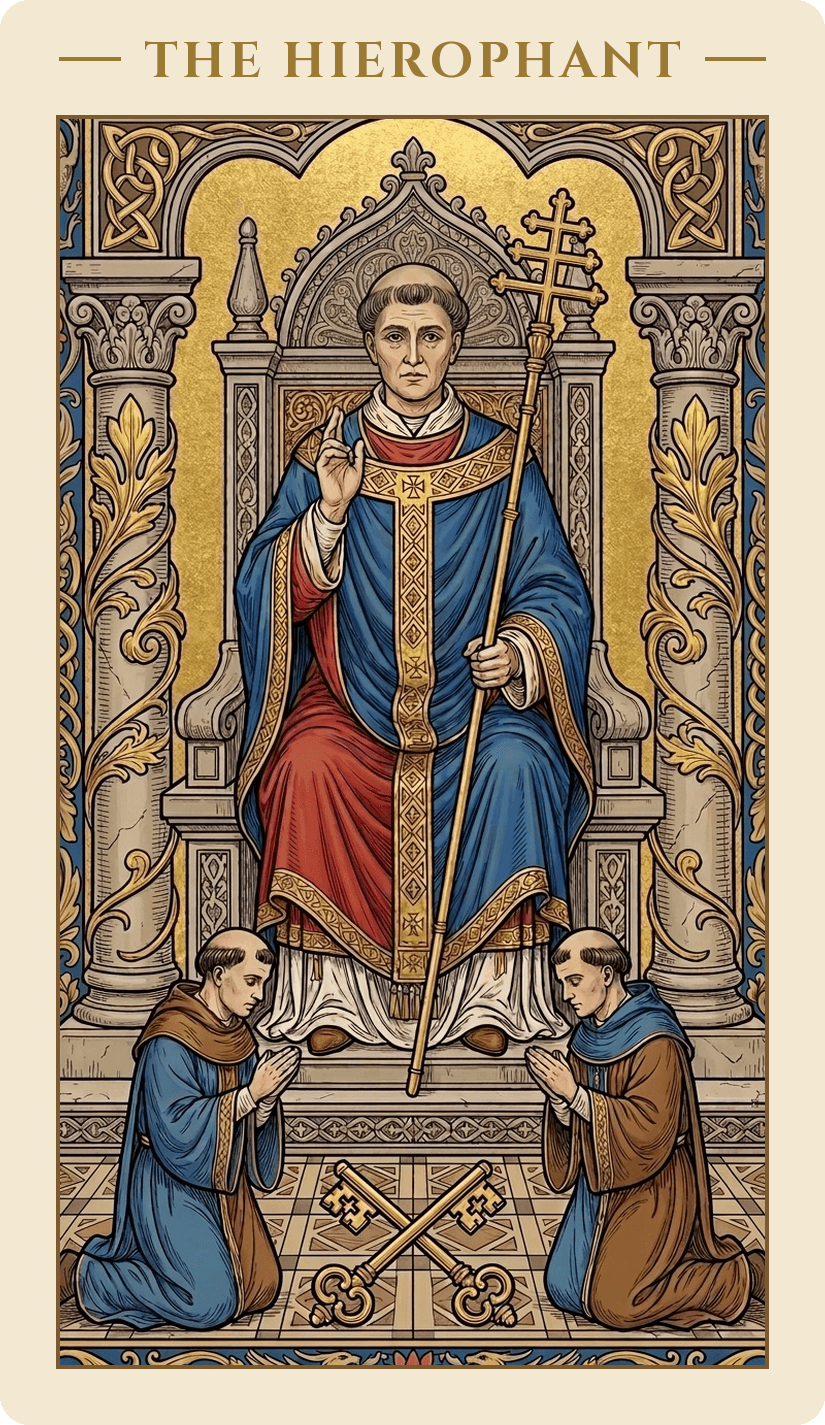 The Hierophant — Medieval Illuminated Manuscript deck